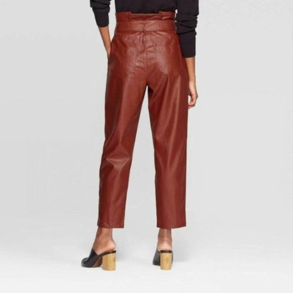 WHO WHAT WEAR Paperbag Waist Vegan Leather Pants Sz 10 - Picture 2 of 5